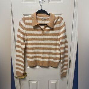 American Eagle Crop Knit Stripes Sweater Women Size M Cream White